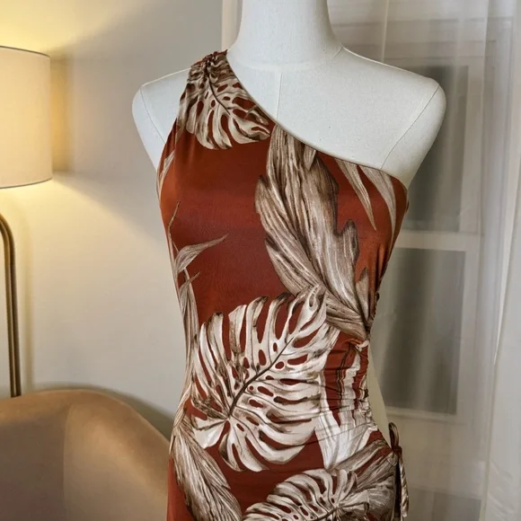 Windsor | Burnt Orange Tropical One Shoulder Cut Out Maxi Dress - Picture 4 of 10